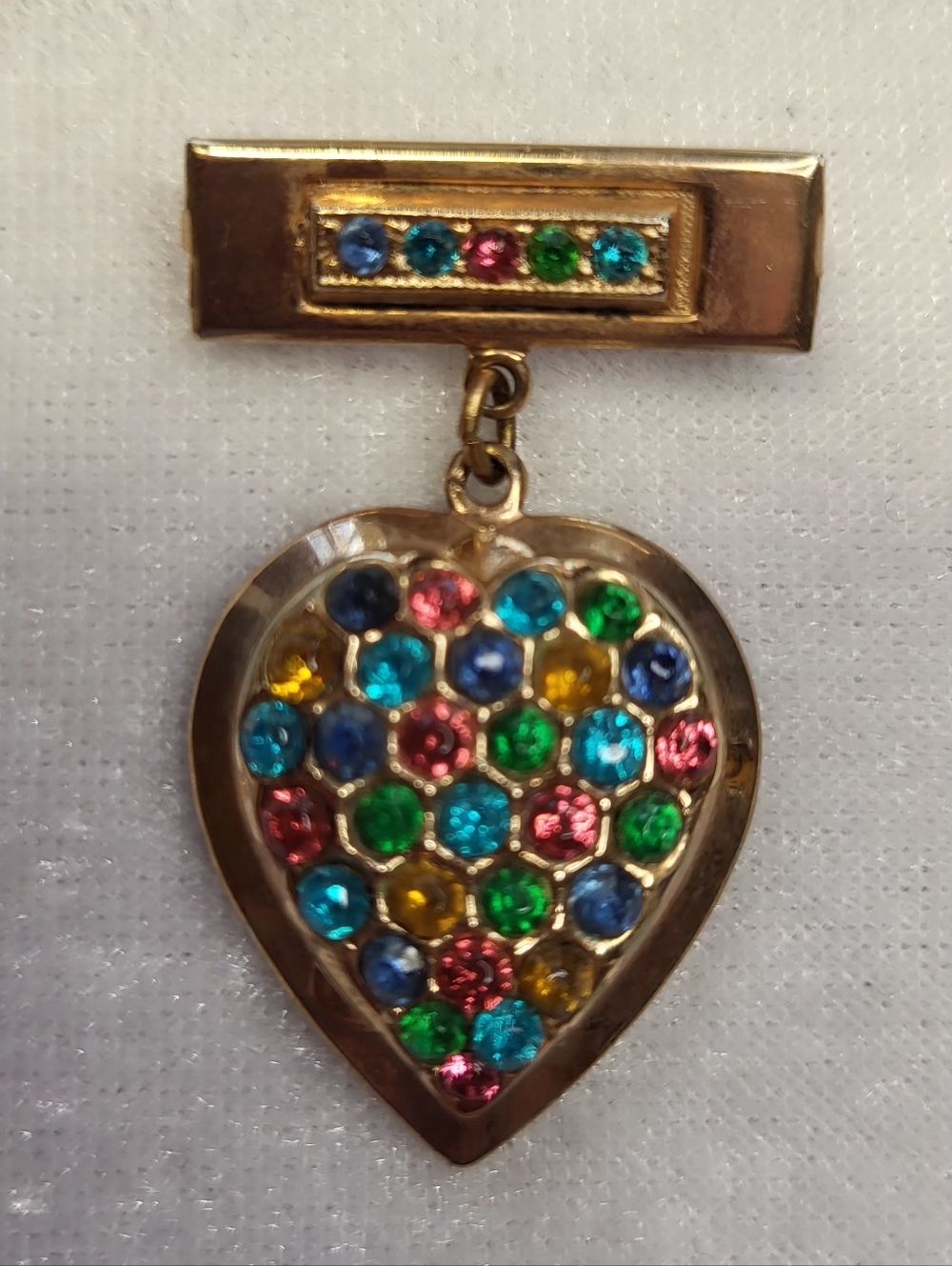 Vintage Confetti Rhinestone Heart-shaped Bar Pin Brooch / Pin